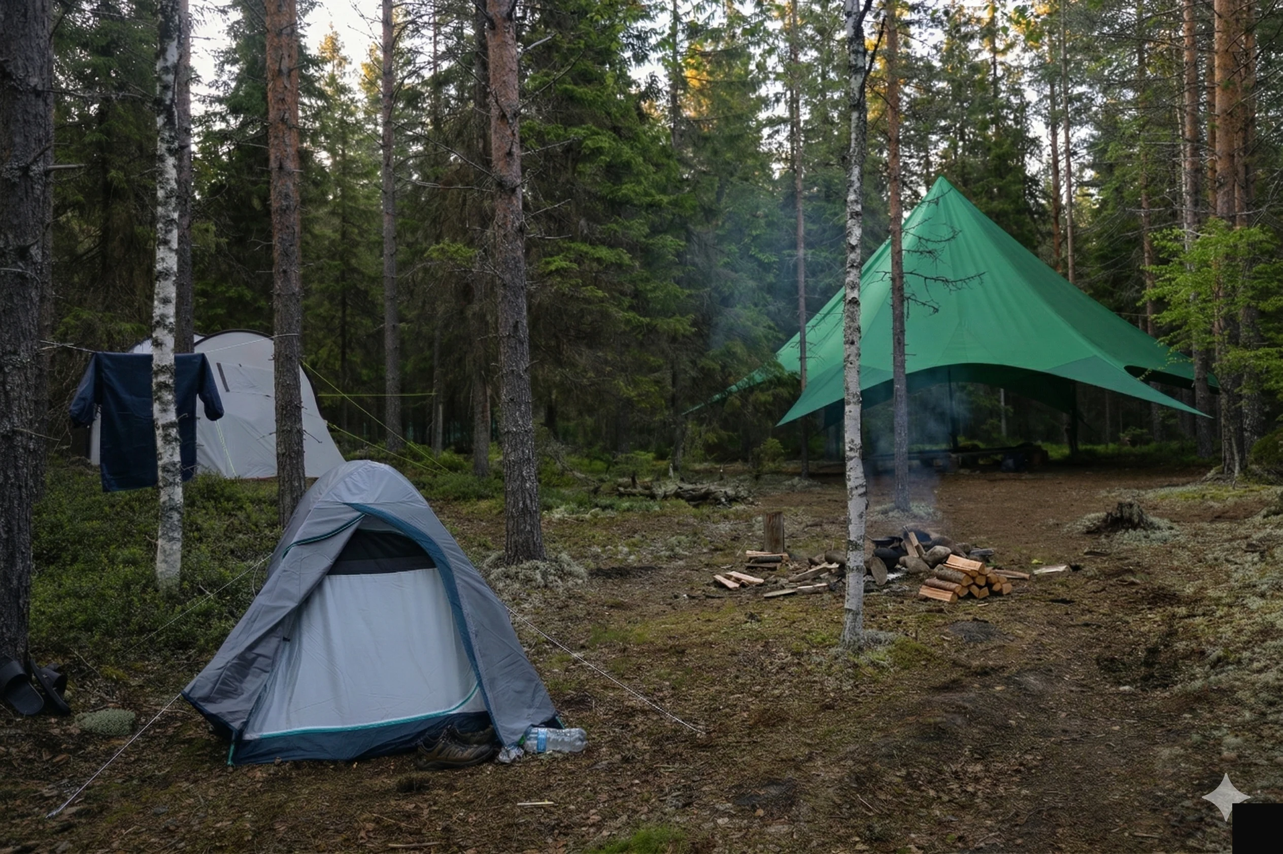 Палатка и тент-навес — зона размещения лагеря