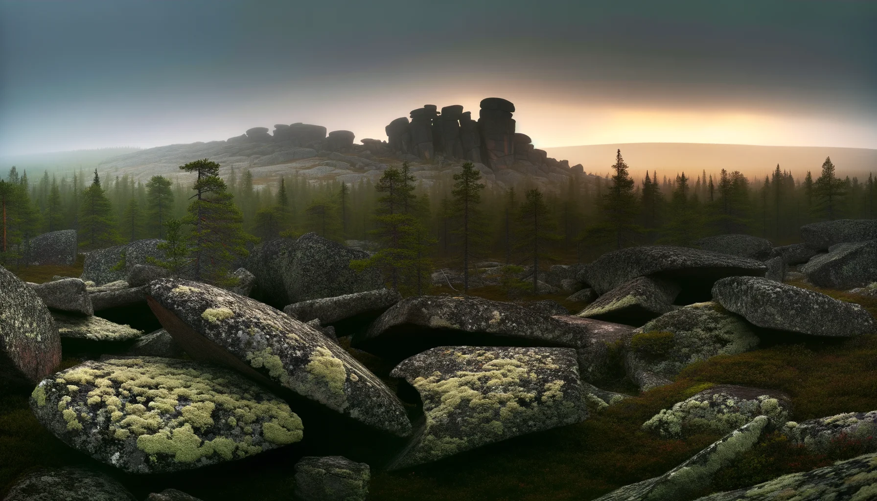 Голова собаки — общий вид группы камней на закате