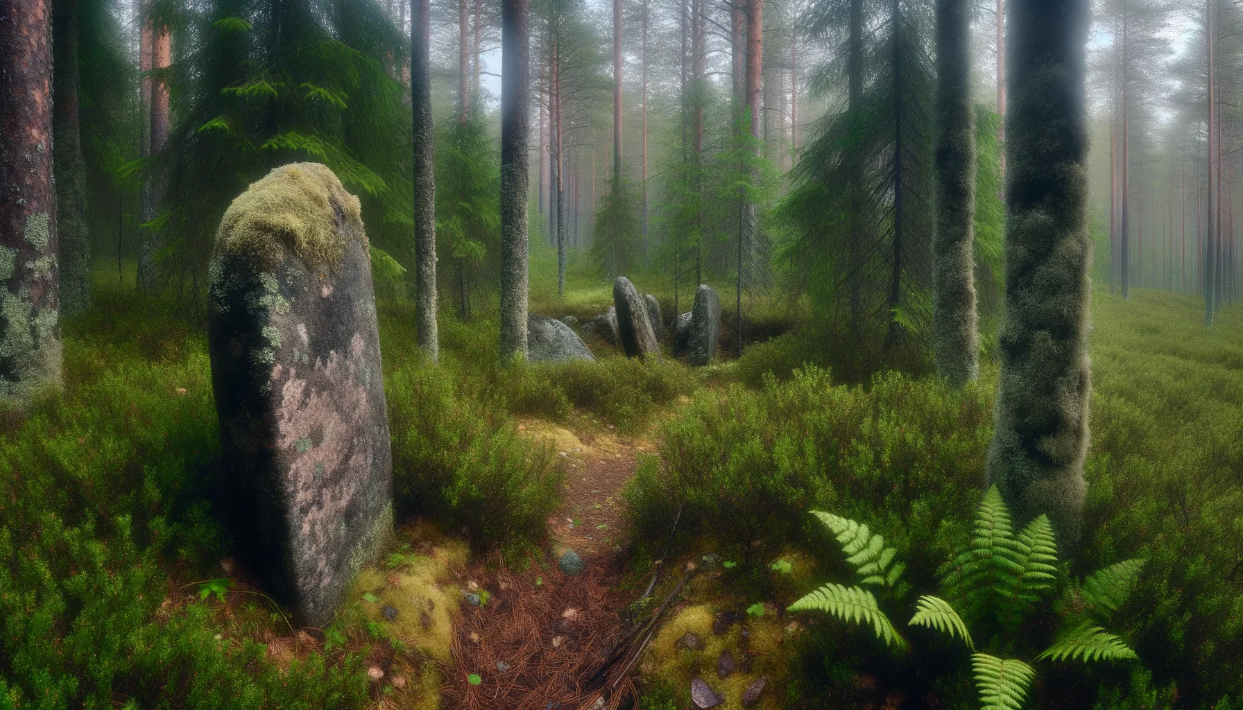 Малый Денежный сейд — общий вид камня в окружении карликовых берёз