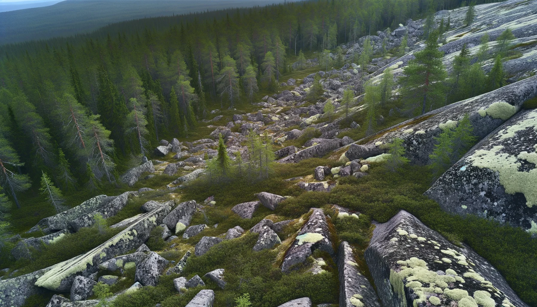 Каменная река Воттоваары — панорамный вид на курум