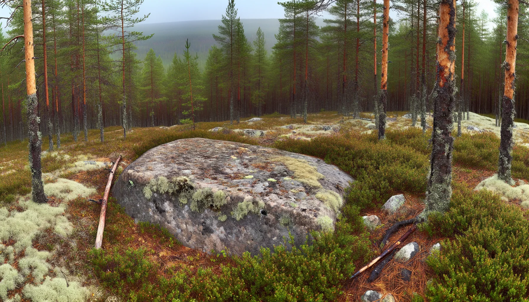 Сейд Скамейка — вид на каменное сиденье в ландшафте Воттоваары