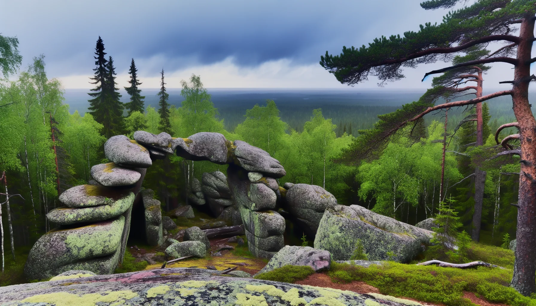Замковый камень — общий вид природной арки на плато Воттоваары