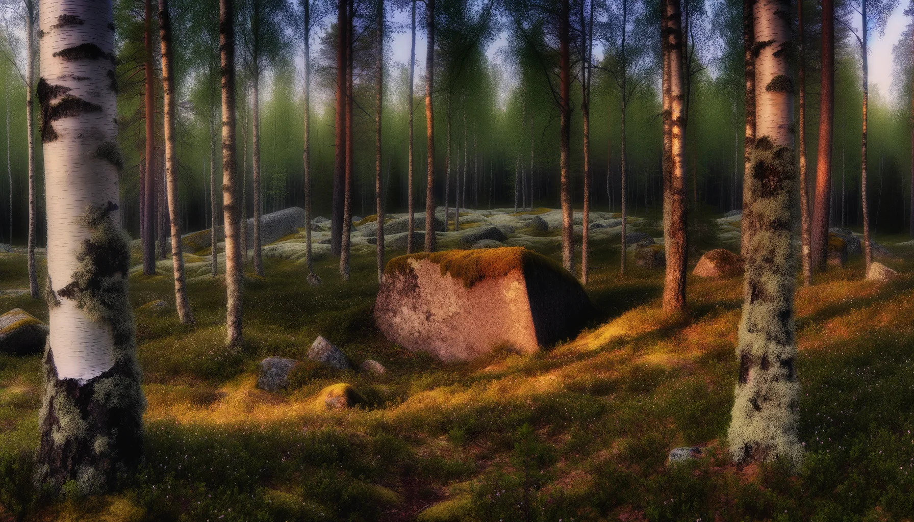 Сейд Радости — золотистый камень в окружении карельского леса Воттоваары